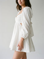 White Matte Satin A-Line V-Neck Keyhole Back Short Homecoming Dress with Pleating - Curvevia