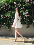 White Matte Satin A-Line V-Neck Keyhole Back Short Homecoming Dress with Pleating - Curvevia