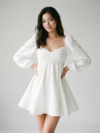 White Matte Satin A-Line V-Neck Keyhole Back Short Homecoming Dress with Pleating - Curvevia