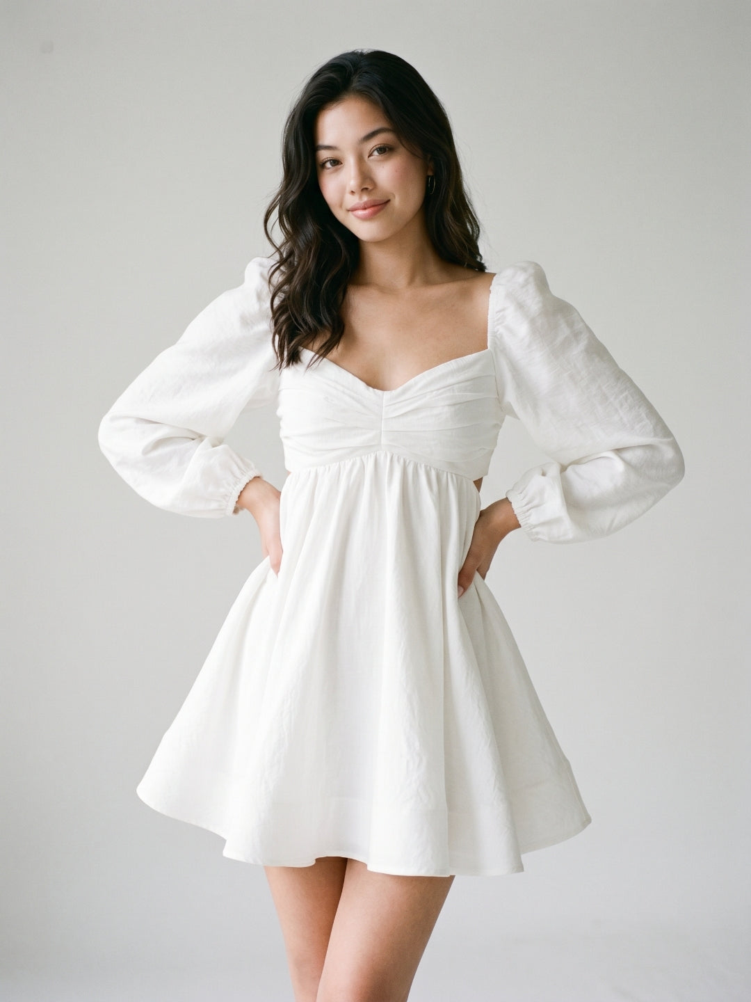 White Matte Satin A-Line V-Neck Keyhole Back Short Homecoming Dress with Pleating - Curvevia
