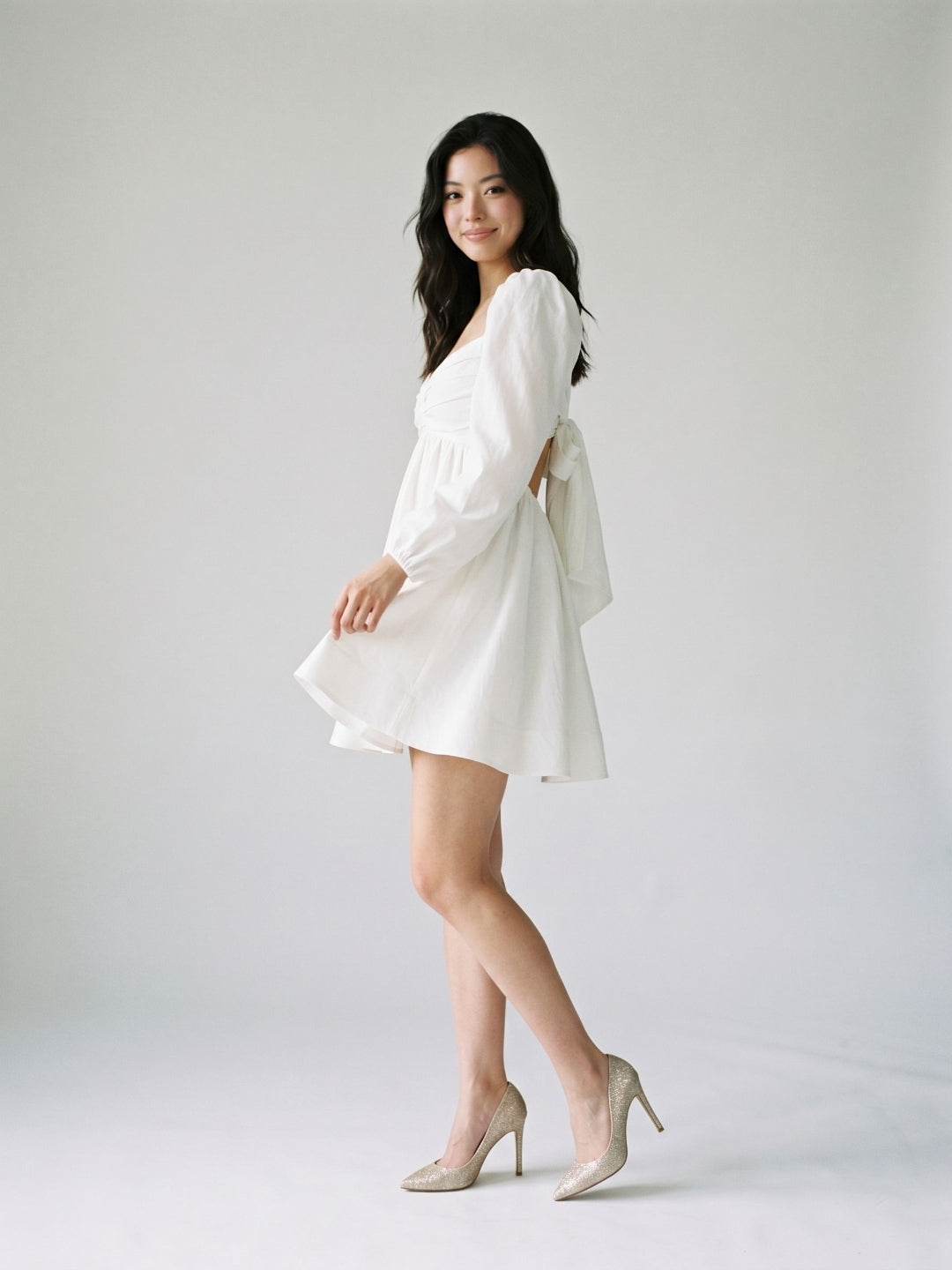 White Matte Satin A-Line V-Neck Keyhole Back Short Homecoming Dress with Pleating - Curvevia