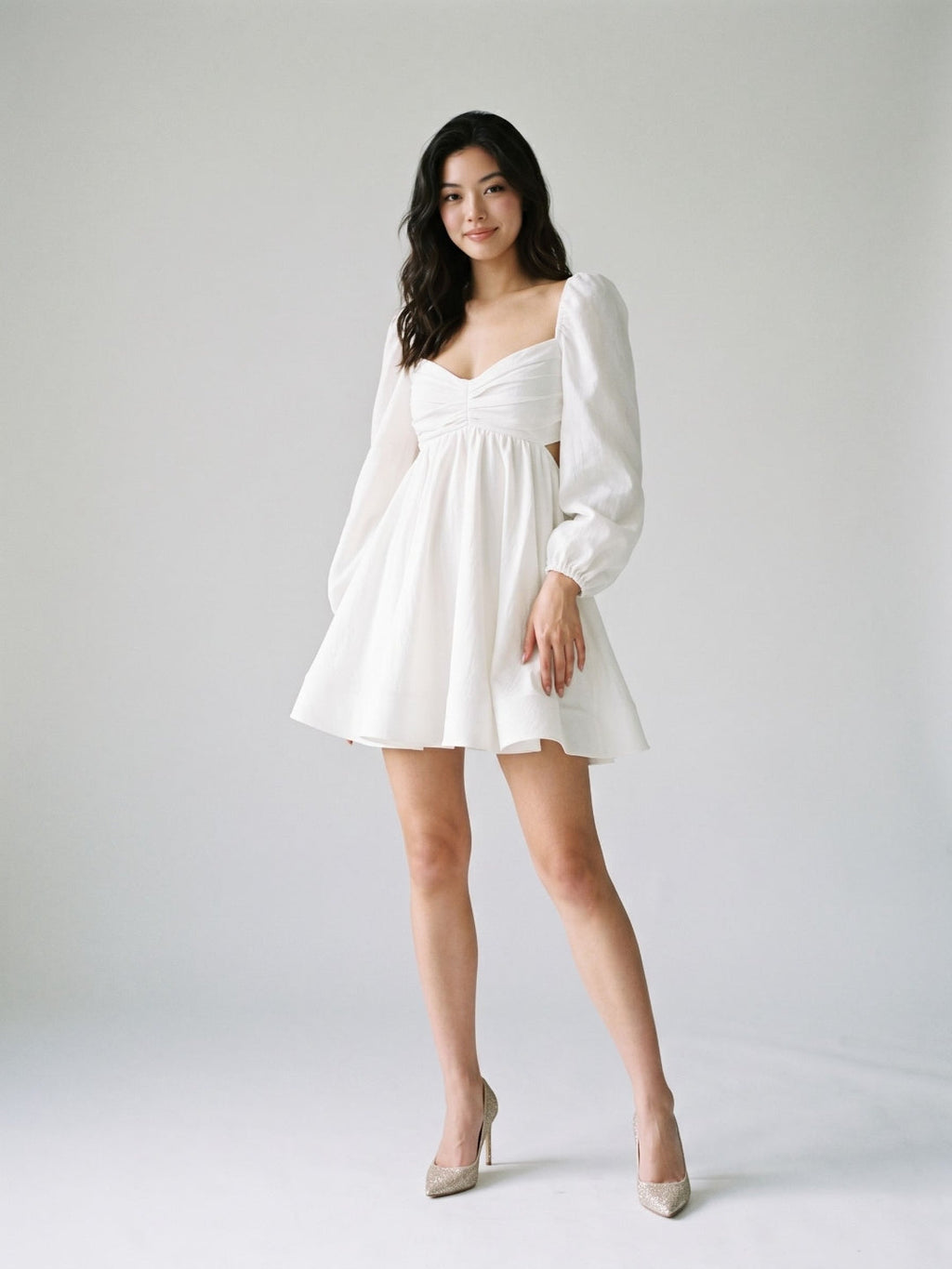 White Matte Satin A-Line V-Neck Keyhole Back Short Homecoming Dress with Pleating - Curvevia