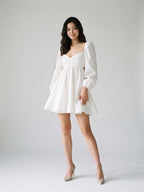 White Matte Satin A-Line V-Neck Keyhole Back Short Homecoming Dress with Pleating - Curvevia