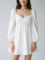 White Matte Satin A-Line V-Neck Keyhole Back Short Homecoming Dress with Pleating - Curvevia