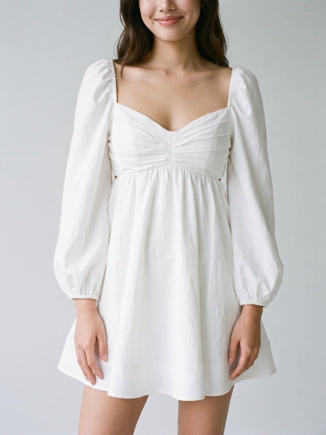 White Matte Satin A-Line V-Neck Keyhole Back Short Homecoming Dress with Pleating - Curvevia