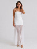 White Matte Satin Sheath Straight Neck Back Zip Floor-Length Evening Dress - Curvevia