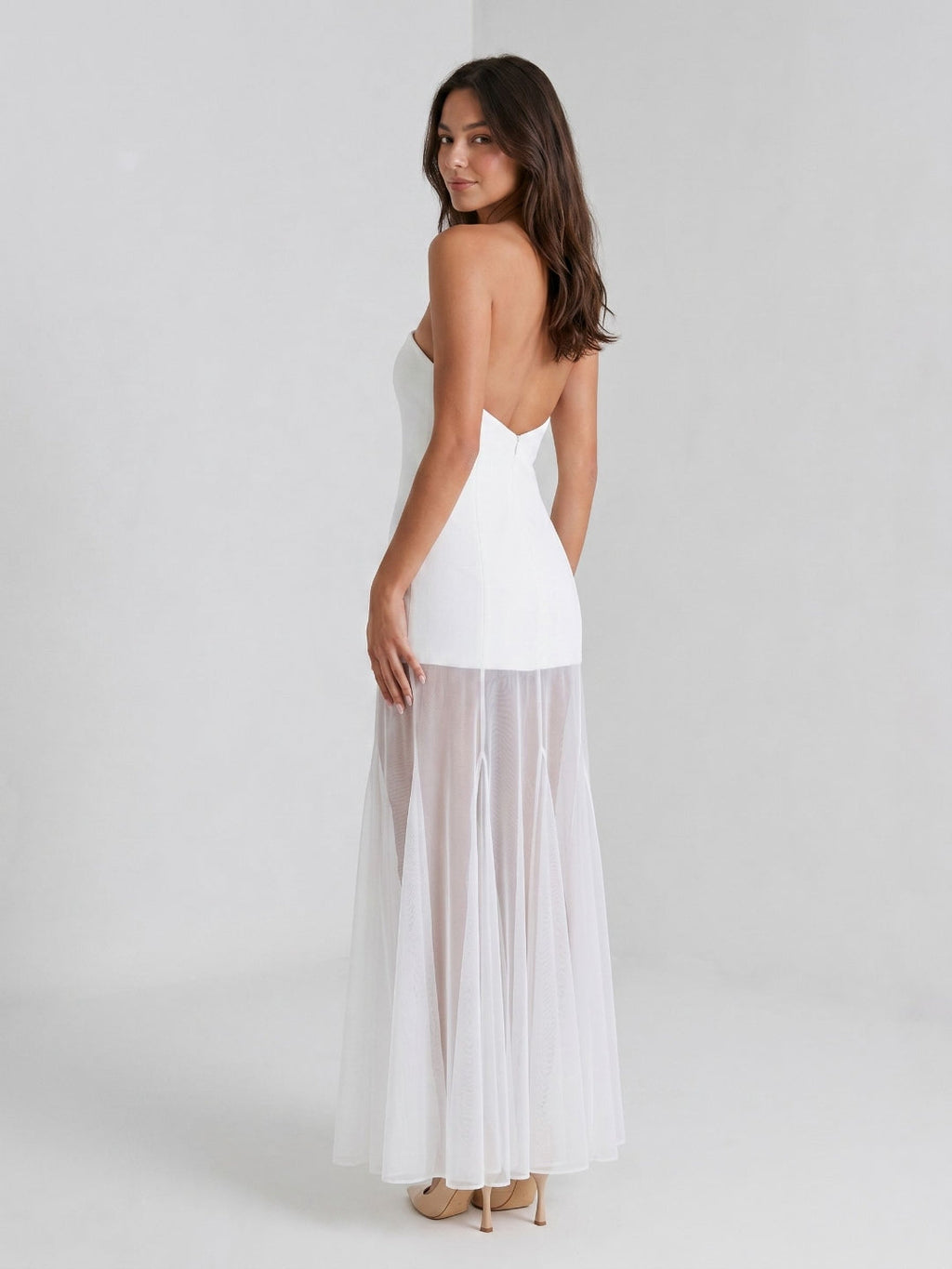 White Matte Satin Sheath Straight Neck Back Zip Floor-Length Evening Dress - Curvevia