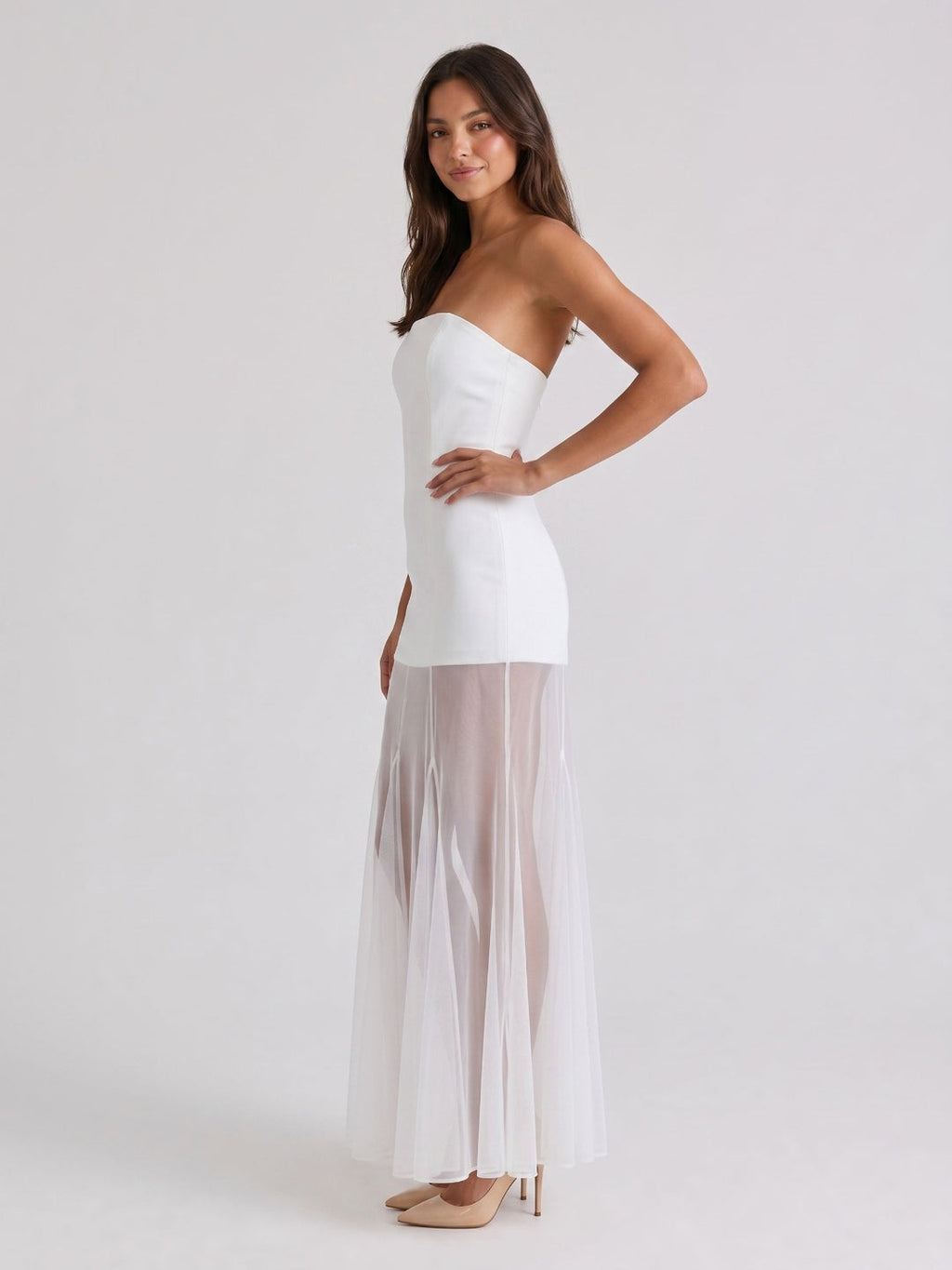 White Matte Satin Sheath Straight Neck Back Zip Floor-Length Evening Dress - Curvevia
