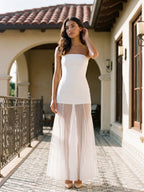 White Matte Satin Sheath Straight Neck Back Zip Floor-Length Evening Dress - Curvevia