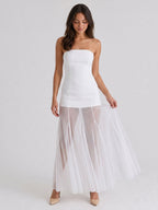White Matte Satin Sheath Straight Neck Back Zip Floor-Length Evening Dress - Curvevia