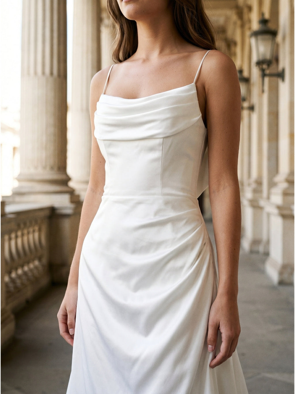 White Matte Satin Sheath Straight Neck Backless Floor-Length Bridesmaid Dress with Bow - Curvevia