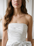 White Matte Satin Sheath Straight Neck Backless Floor-Length Bridesmaid Dress with Bow - Curvevia