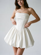 White Satin A-Line Cowl Neck Criss-Cross Straps Short Homecoming Dress with Pleating - Curvevia
