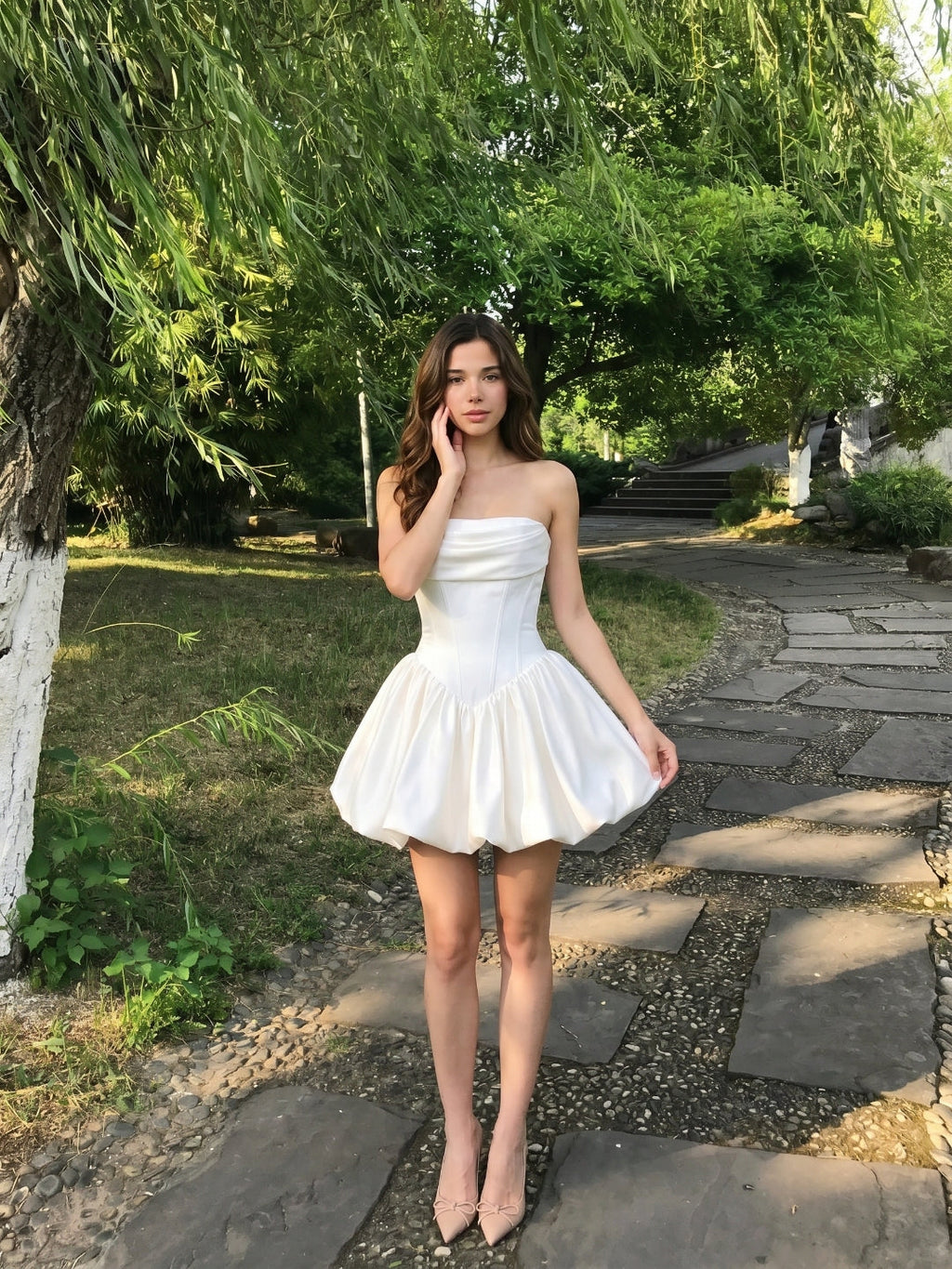 White Satin A-Line Cowl Neck Criss-Cross Straps Short Homecoming Dress with Pleating - Curvevia