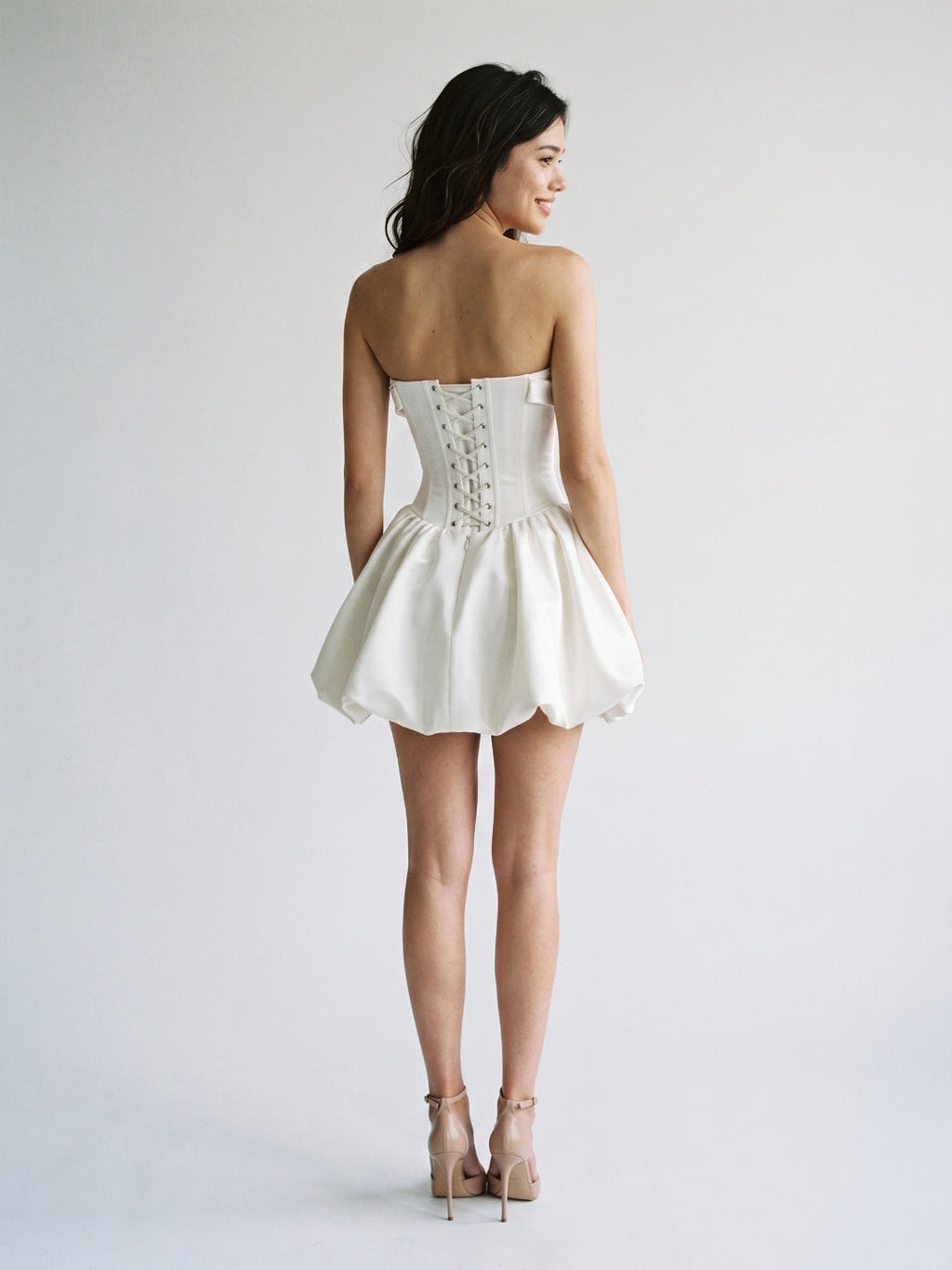 White Satin A-Line Cowl Neck Criss-Cross Straps Short Homecoming Dress with Pleating - Curvevia