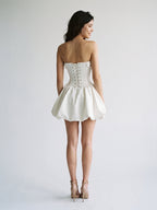 White Satin A-Line Cowl Neck Criss-Cross Straps Short Homecoming Dress with Pleating - Curvevia