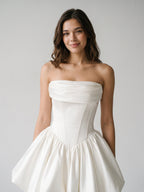 White Satin A-Line Cowl Neck Criss-Cross Straps Short Homecoming Dress with Pleating - Curvevia