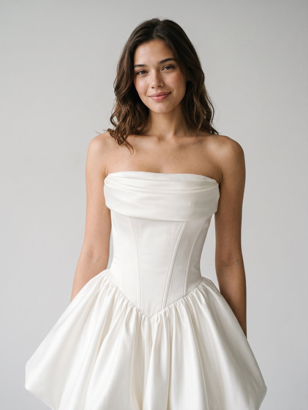 White Satin A-Line Cowl Neck Criss-Cross Straps Short Homecoming Dress with Pleating - Curvevia