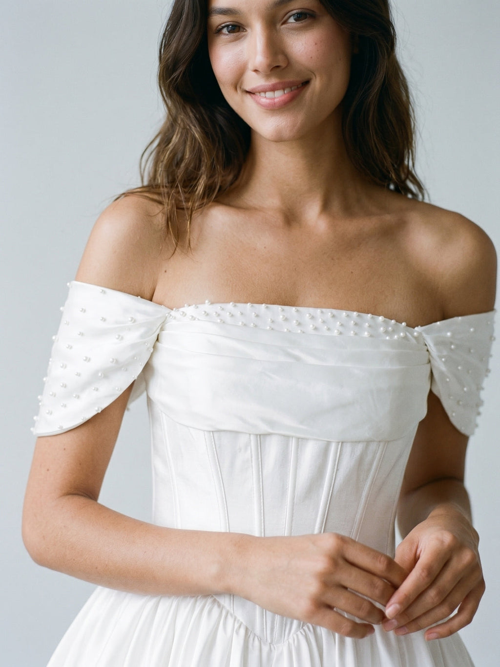 White Satin A-Line Off-the-Shoulder Criss-Cross Straps Mini Homecoming Dress with Beading - Curvevia