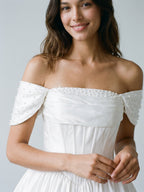 White Satin A-Line Off-the-Shoulder Criss-Cross Straps Mini Homecoming Dress with Beading - Curvevia