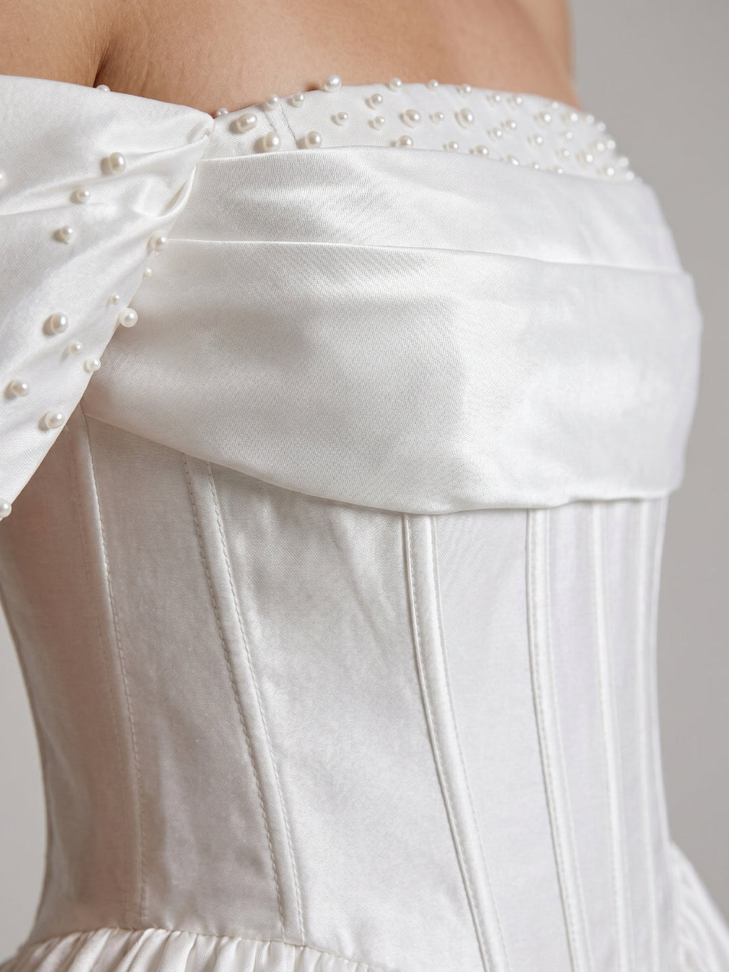 White Satin A-Line Off-the-Shoulder Criss-Cross Straps Mini Homecoming Dress with Beading - Curvevia
