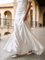 White Satin A-Line Off-the-Shoulder Side Zip Floor-Length Dress - Curvevia