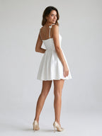 White Satin A-Line Square Neck Back Zip Mini Homecoming Dress with Bow - Curvevia