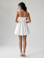 White Satin A-Line Square Neck Back Zip Mini Homecoming Dress with Bow - Curvevia