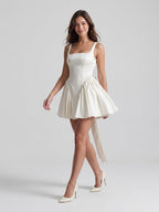 White Satin A-Line Square Neck Backless Short Birthday Dress with Bow - Curvevia