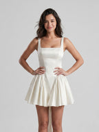 White Satin A-Line Square Neck Backless Short Birthday Dress with Bow - Curvevia