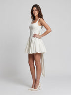 White Satin A-Line Square Neck Backless Short Birthday Dress with Bow - Curvevia