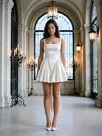 White Satin A-Line Square Neck Backless Short Birthday Dress with Bow - Curvevia