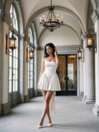 White Satin A-Line Square Neck Backless Short Birthday Dress with Bow - Curvevia