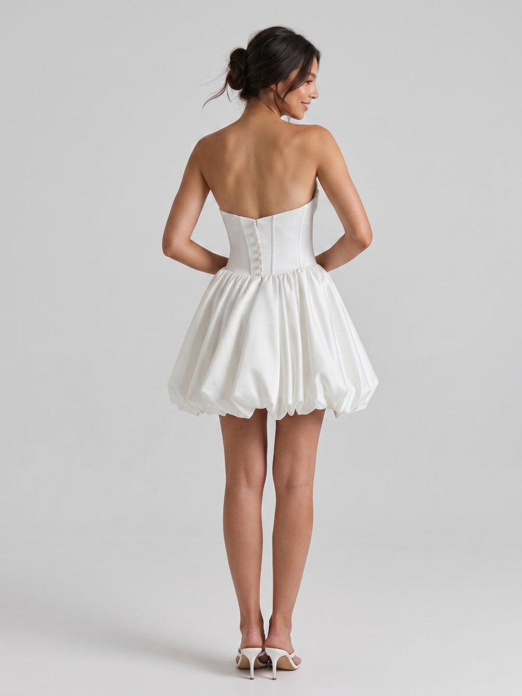 White Satin A-Line Straight Neck Back Zip Mini Homecoming Dress with Pleats - Curvevia