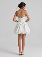 White Satin A-Line Straight Neck Back Zip Mini Homecoming Dress with Pleats - Curvevia