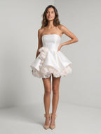 White Satin A-Line Straight Neck Backless Short Homecoming Dress with 3D Flowers - Curvevia