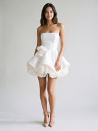 White Satin A-Line Straight Neck Backless Short Homecoming Dress with 3D Flowers - Curvevia