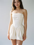 White Satin A-Line Straight Neck Criss-Cross Straps Short Homecoming Dress with Pleating - Curvevia
