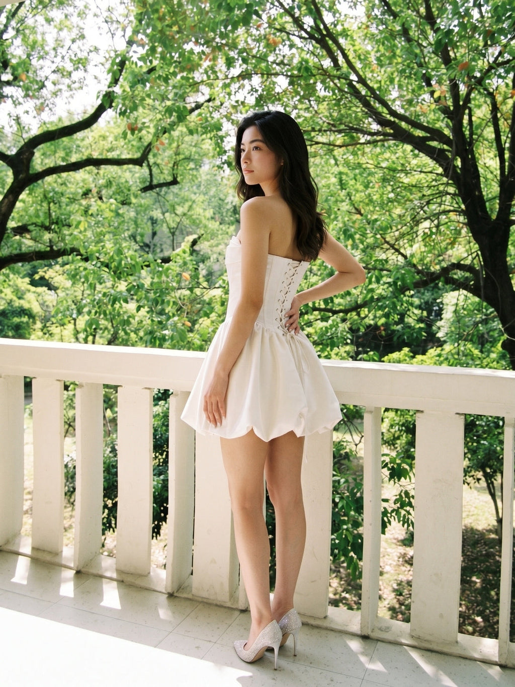 White Satin A-Line Straight Neck Criss-Cross Straps Short Homecoming Dress with Pleating - Curvevia