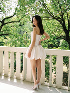 White Satin A-Line Straight Neck Criss-Cross Straps Short Homecoming Dress with Pleating - Curvevia