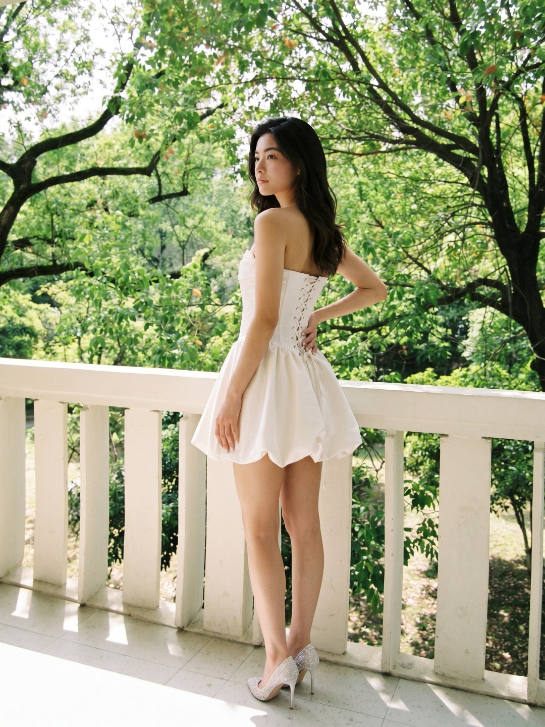 White Satin A-Line Straight Neck Criss-Cross Straps Short Homecoming Dress with Pleating - Curvevia