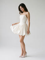 White Satin A-Line Straight Neck Criss-Cross Straps Short Homecoming Dress with Pleating - Curvevia