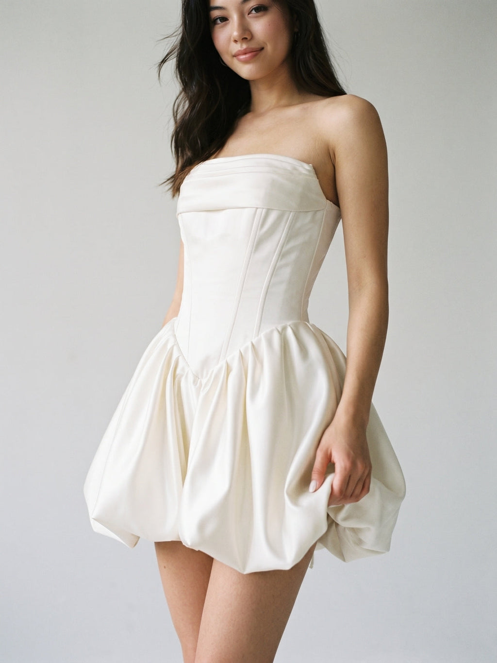 White Satin A-Line Straight Neck Criss-Cross Straps Short Homecoming Dress with Pleating - Curvevia