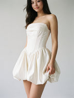 White Satin A-Line Straight Neck Criss-Cross Straps Short Homecoming Dress with Pleating - Curvevia