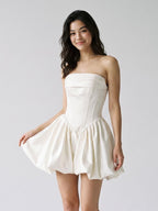 White Satin A-Line Straight Neck Criss-Cross Straps Short Homecoming Dress with Pleating - Curvevia