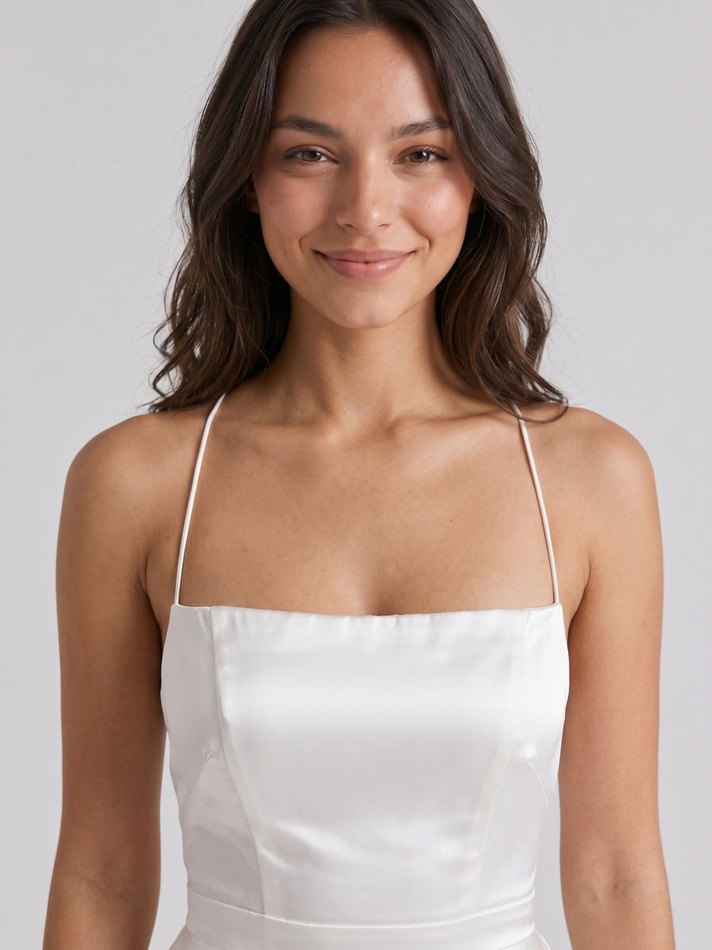 White Satin A-Line Straight Neck Lace-Up Mini Homecoming Dress with Pleats - Curvevia