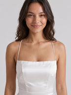 White Satin A-Line Straight Neck Lace-Up Mini Homecoming Dress with Pleats - Curvevia