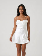 White Satin A-Line Sweetheart Back Zip Short Dress - Curvevia
