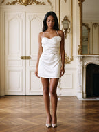 White Satin A-Line Sweetheart Back Zip Short Dress - Curvevia