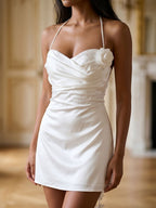 White Satin A-Line Sweetheart Back Zip Short Dress - Curvevia